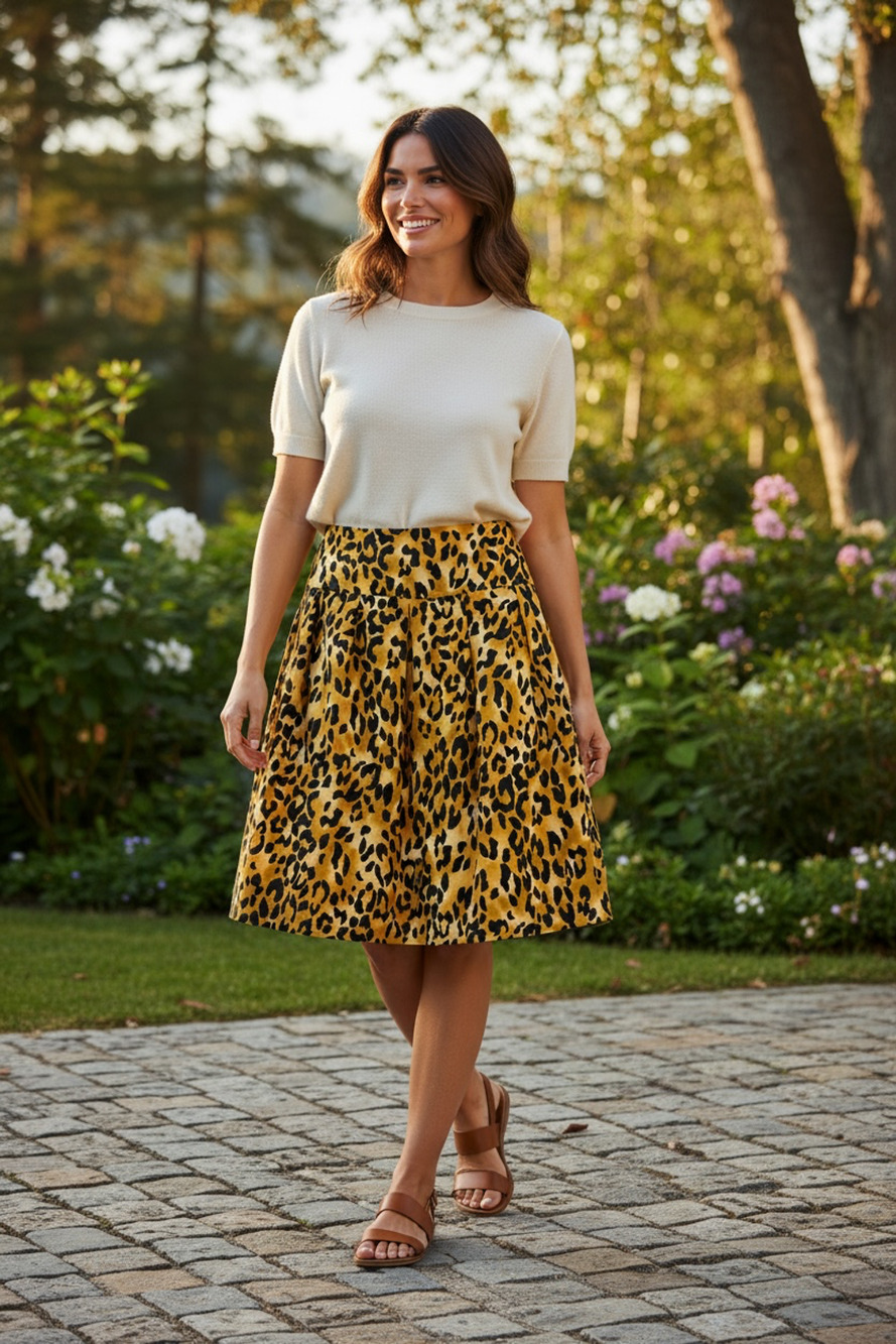 St. John Womens Leopard Print A-line Skirt Size 6 Silk Blend Yellow Black